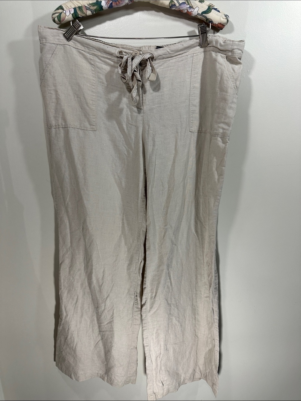 Comfort Zone Lightweight Cream Wide Leg Drawstring Linen Cotton Blend Pants XL